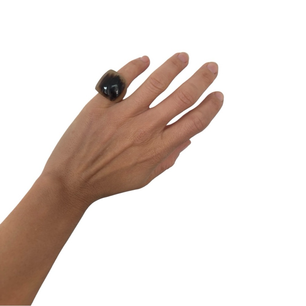 Chunky Resin Statement Ring - Brown Tortoiseshell… - image 3